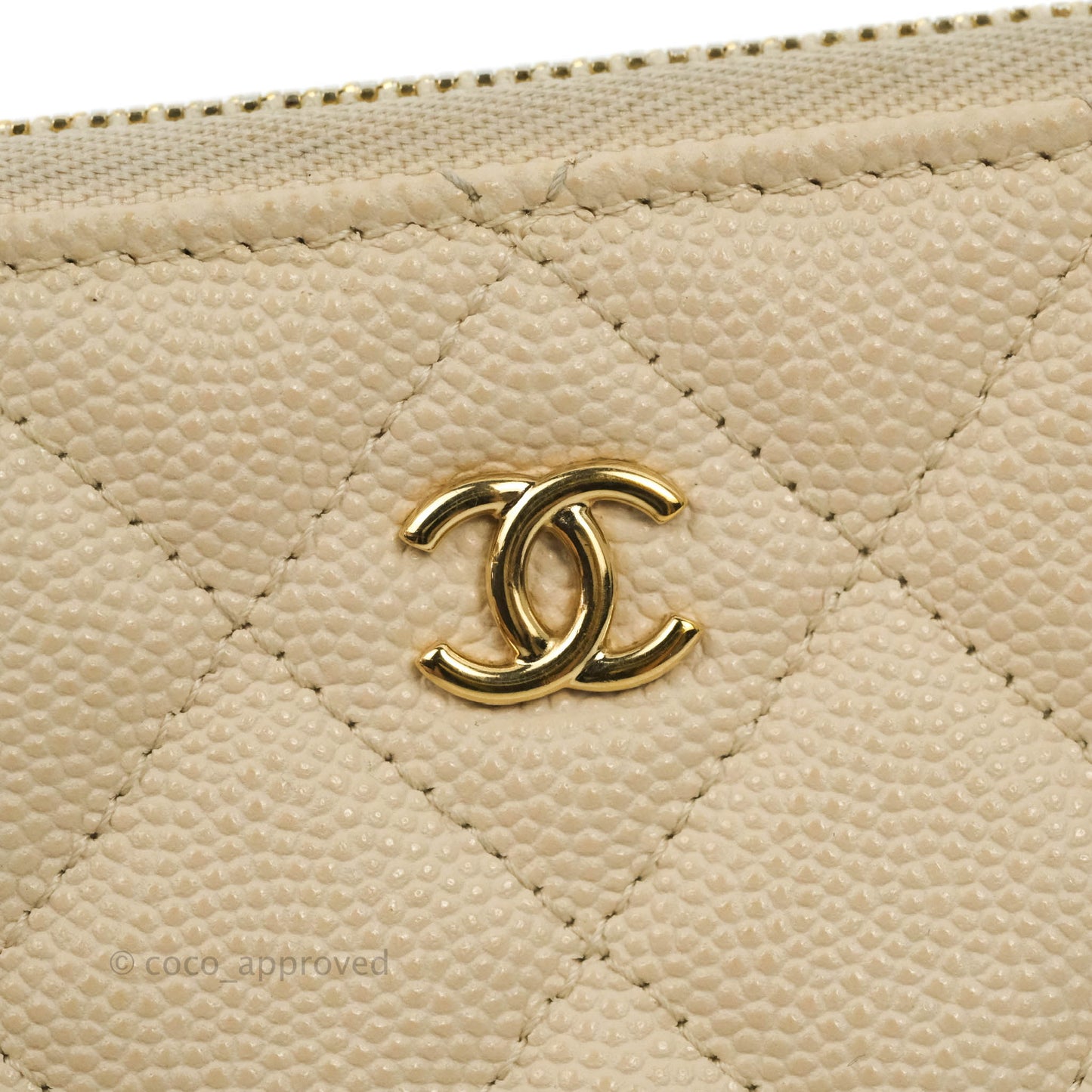 Chanel Quilted Mini O Case Light Beige Caviar Gold Hardware