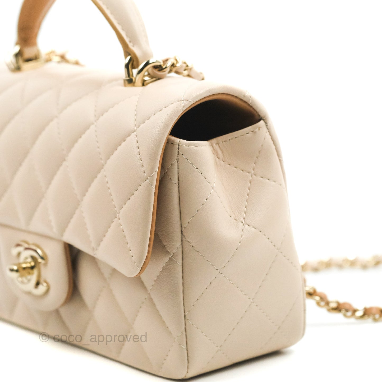 Chanel Top Handle Mini Rectangular Flap Bag Ecru/Beige Lambskin Gold Hardware 23P