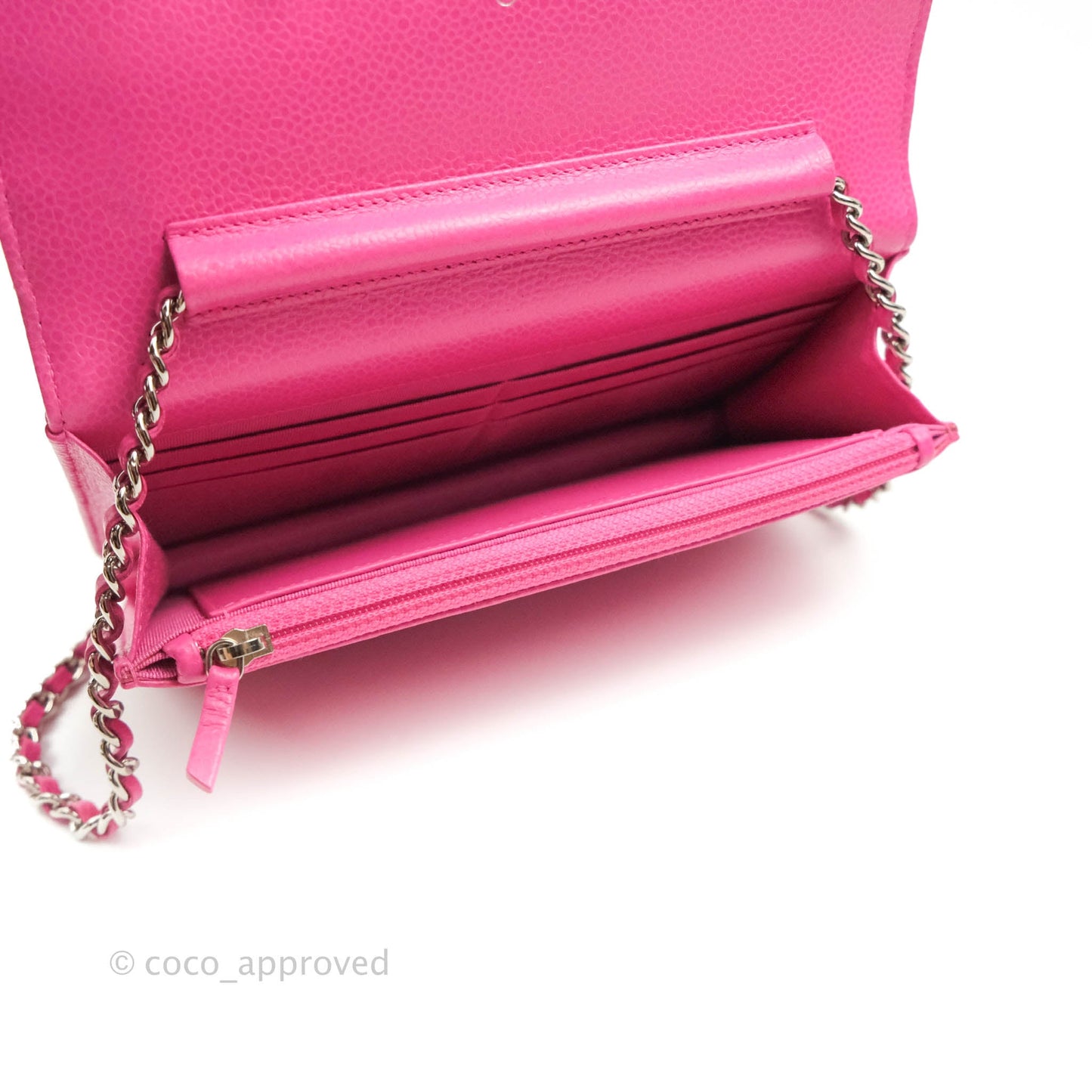 Chanel Quilted Wallet on Chain WOC Pink Caviar Silver Hardware