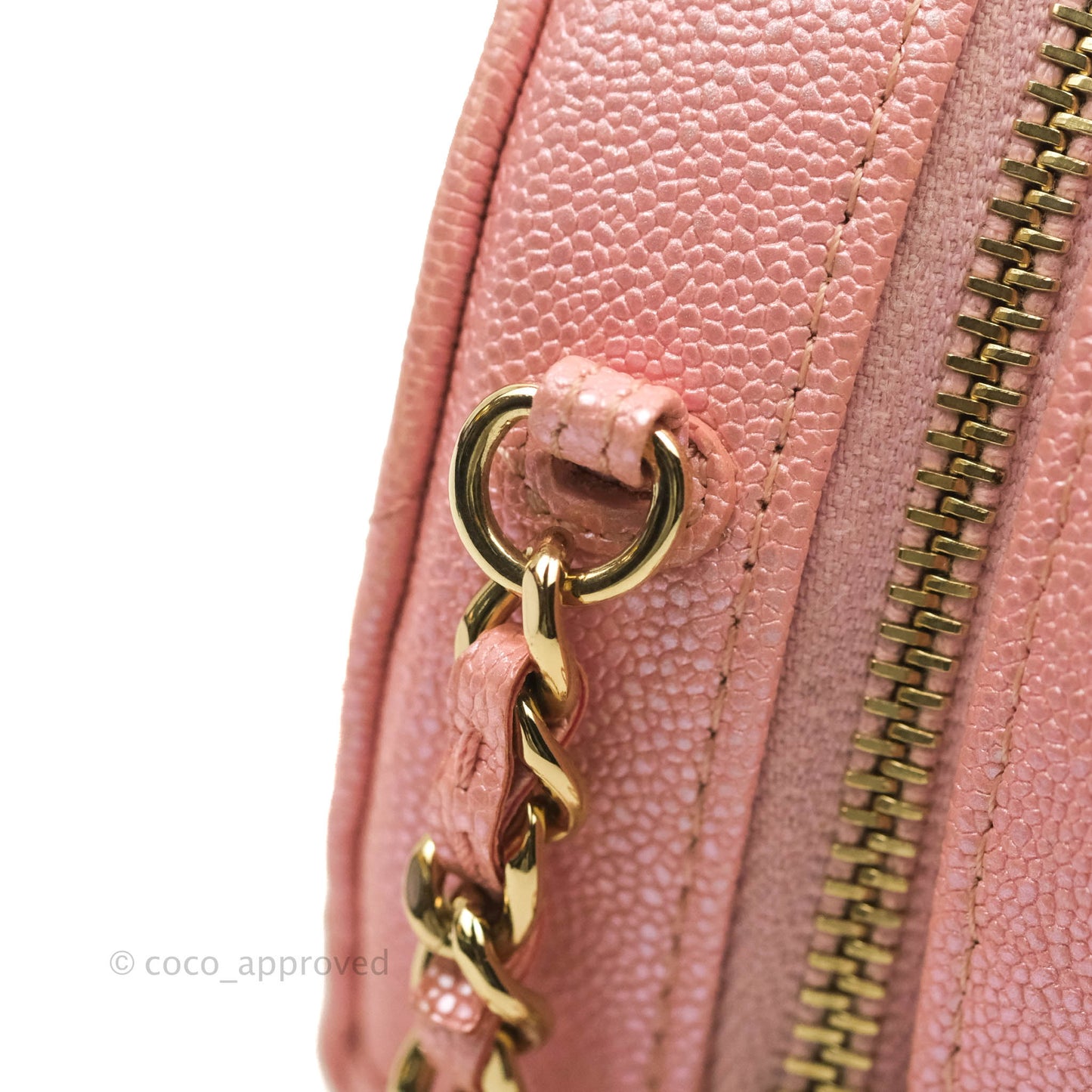 Chanel Classic Quilted Round Clutch With Chain Iridescent Pink Caviar Gold Hardware 19S
