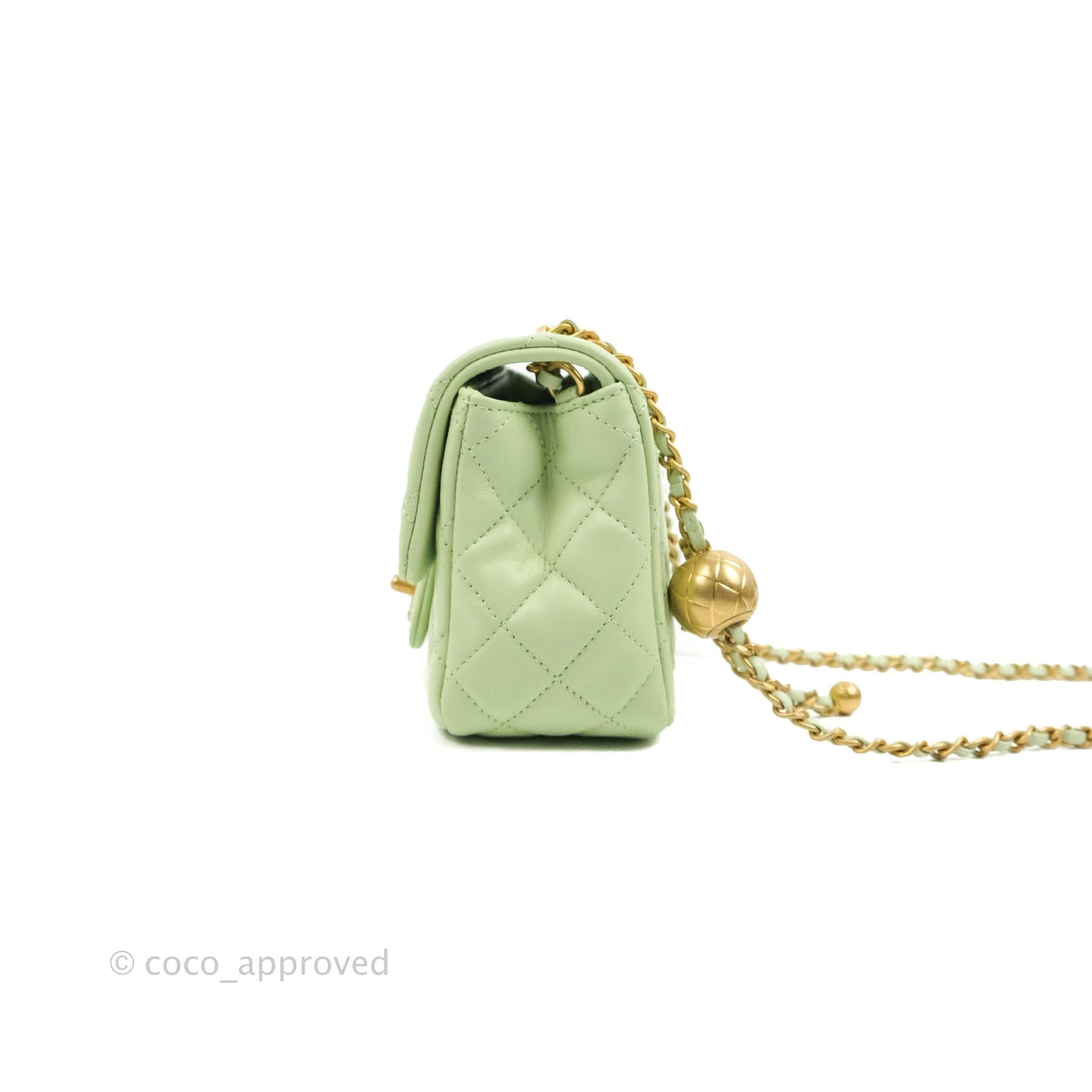 Chanel Mini Square Pearl Crush Quilted Avocado Green Lambskin Aged Gold Hardware