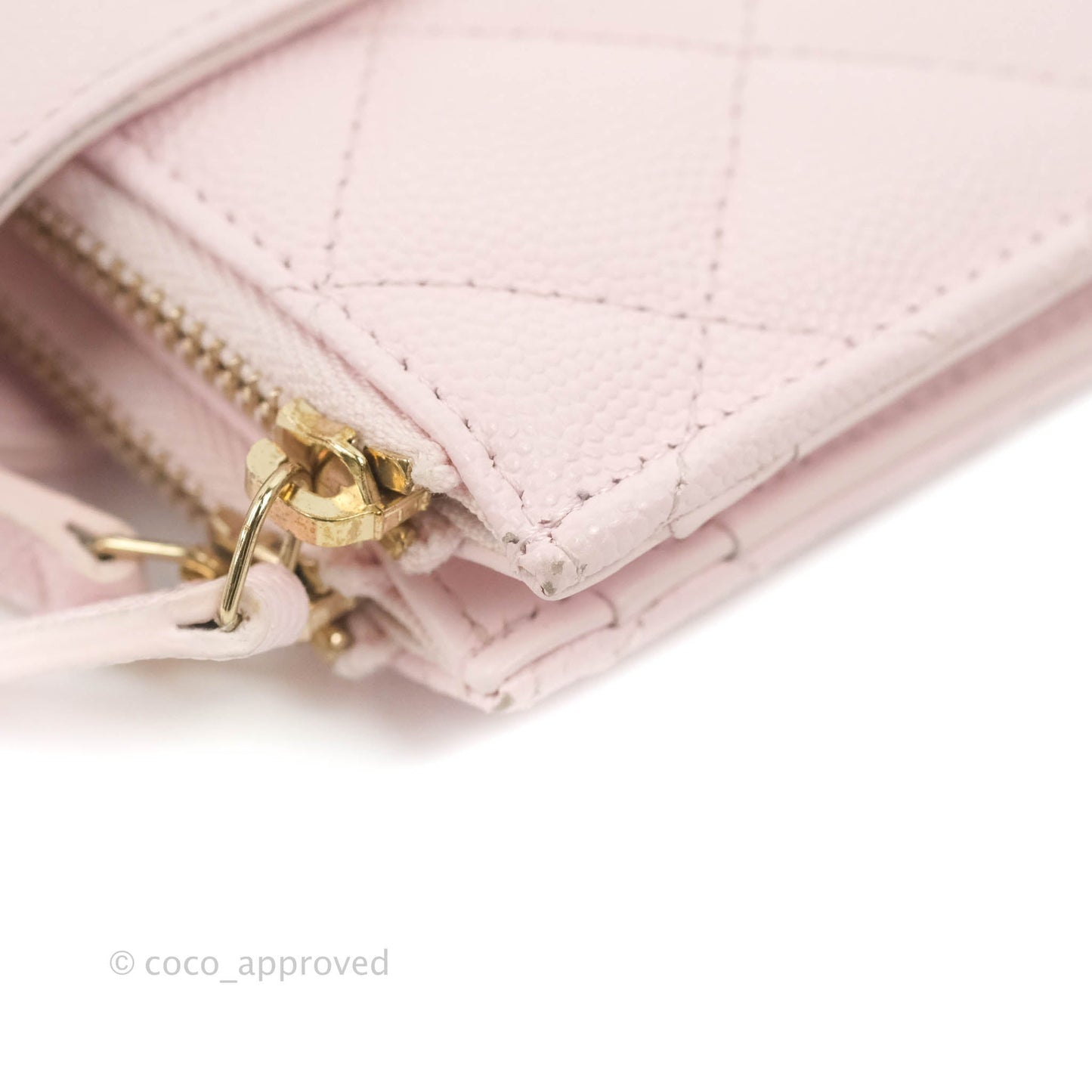 Chanel Folded Double Zip Coin Case Card Pink Caviar Gold Hardware