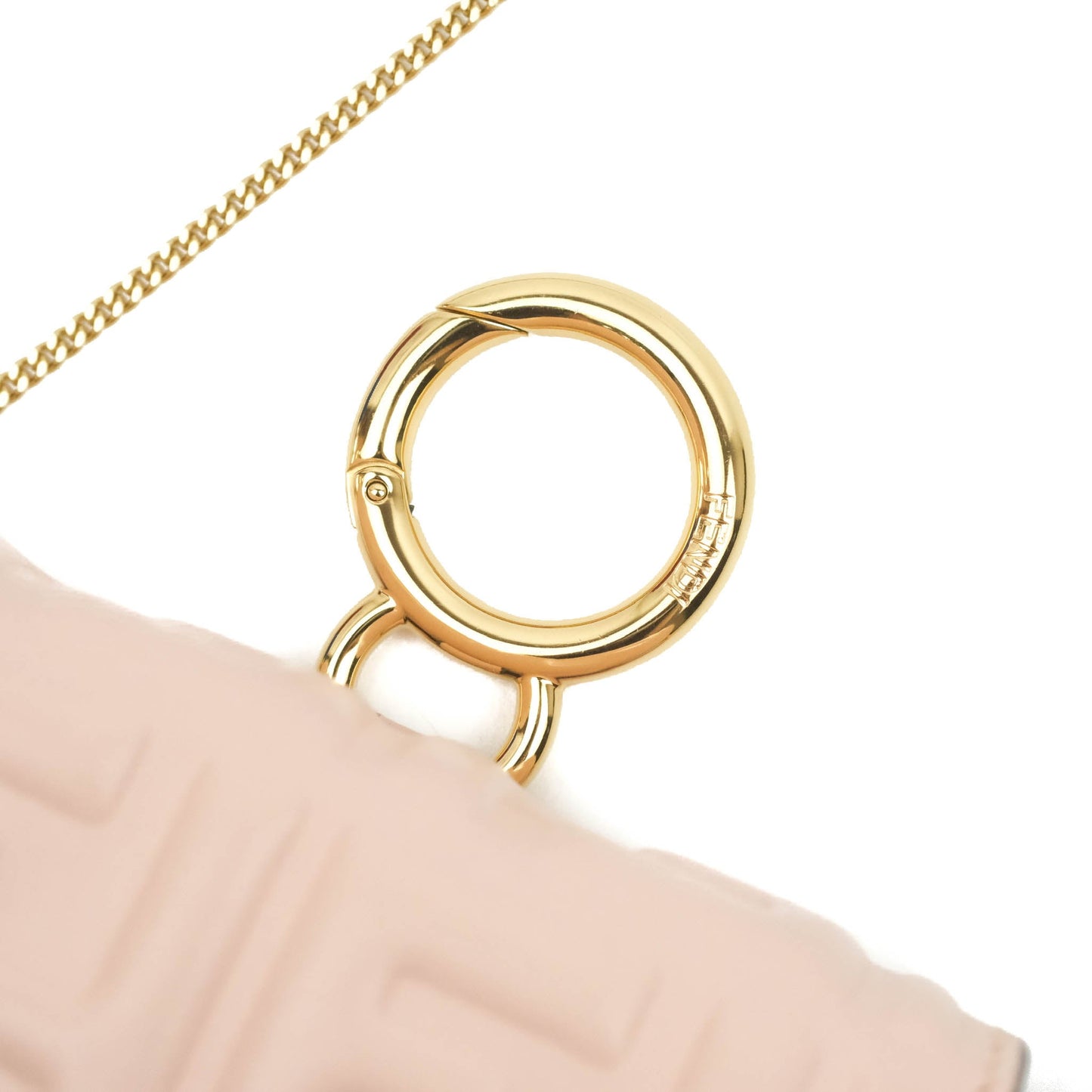 Fendi Nappa FF Embossed Nano Baguette Charm Beige Pink