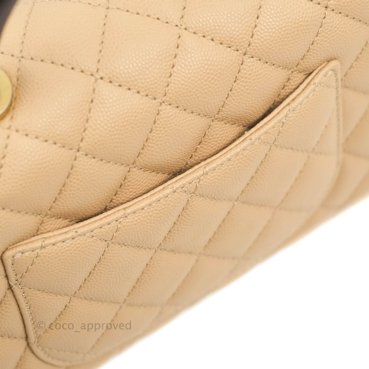 Chanel Small Coco Handle Quilted Beige Caviar Gold Hardware Lizard Handle