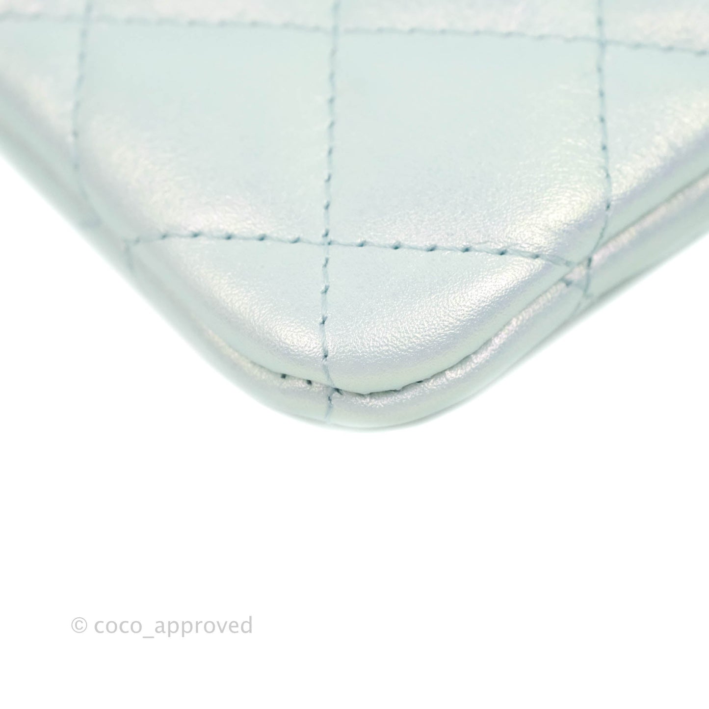 Chanel Mini Quilted O Case Iridescent Light Blue Calfskin Silver Hardware