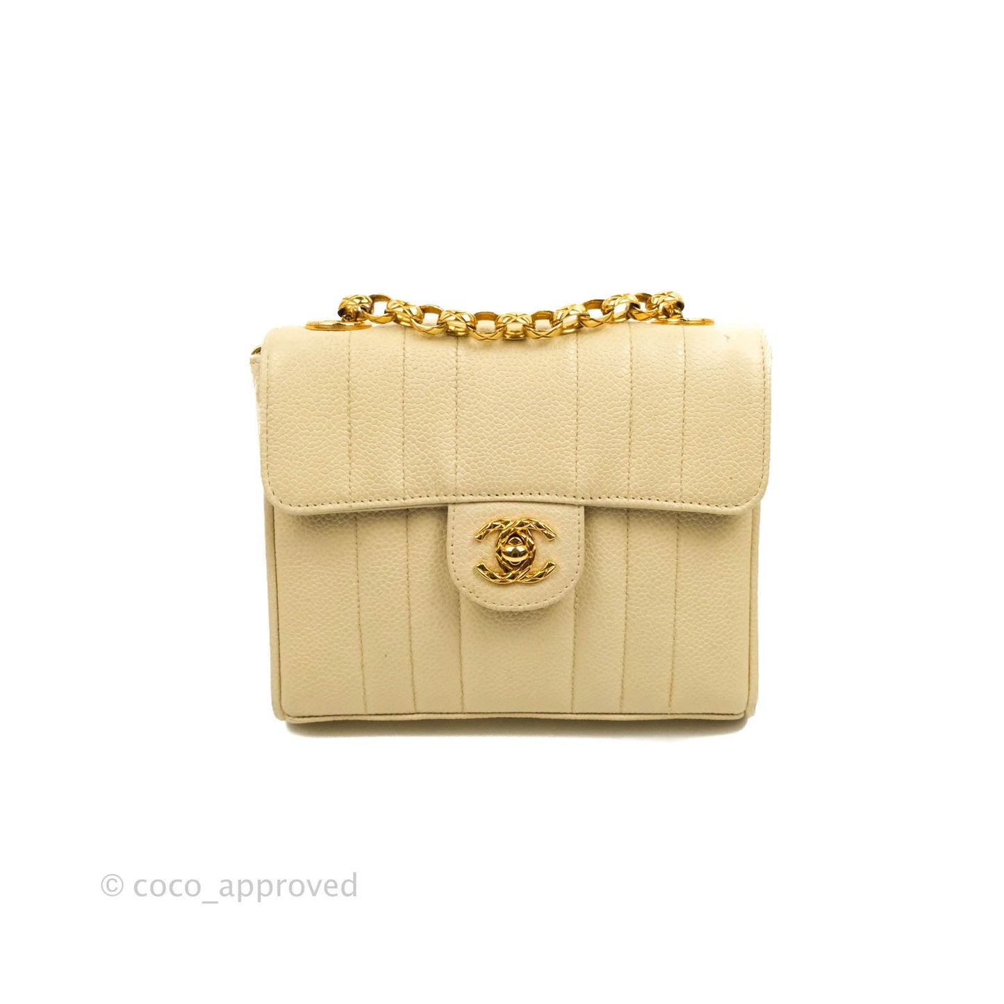 Chanel Vintage Vertical Mini Square Beige Caviar Gold Hardware