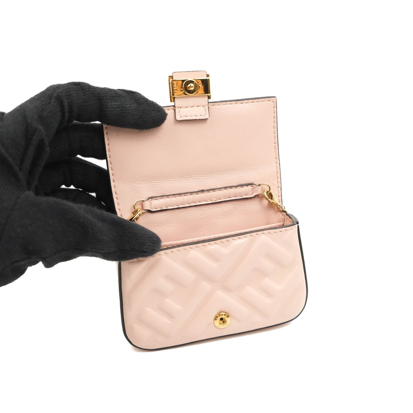 Fendi Nappa FF Embossed Nano Baguette Charm Beige Pink