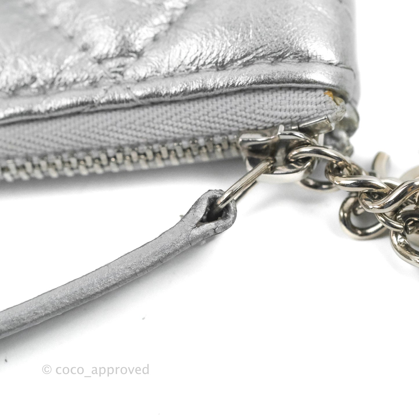 Chanel Quilted Large O Case Metallic Silver With Charms
