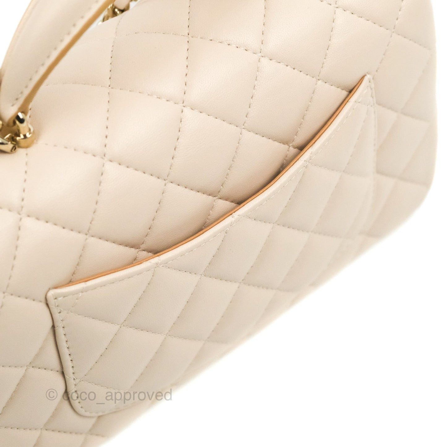 Chanel Top Handle Mini Rectangular Flap Bag Ecru/Beige Lambskin Gold Hardware 23P