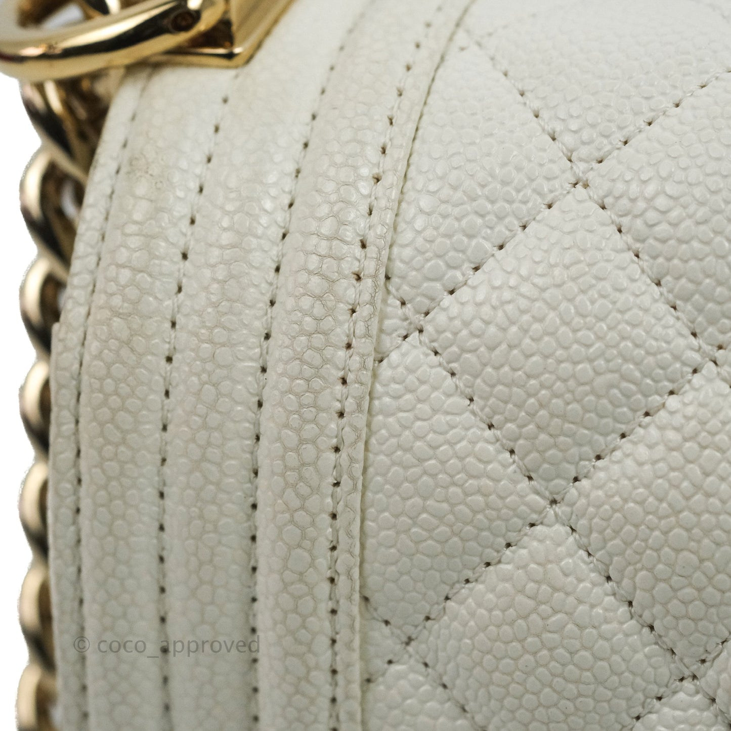 Chanel Quilted Medium Boy White Caviar Gold Hardware