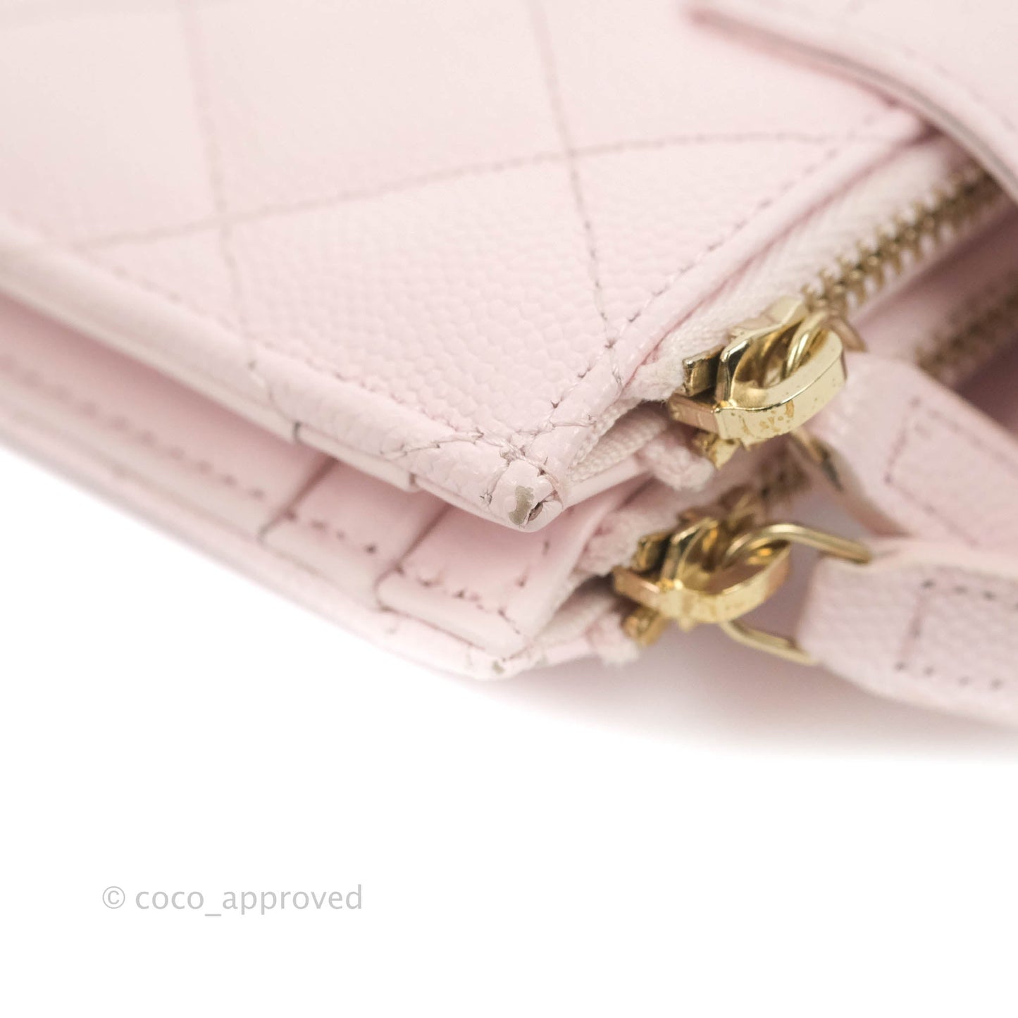 Chanel Folded Double Zip Coin Case Card Pink Caviar Gold Hardware