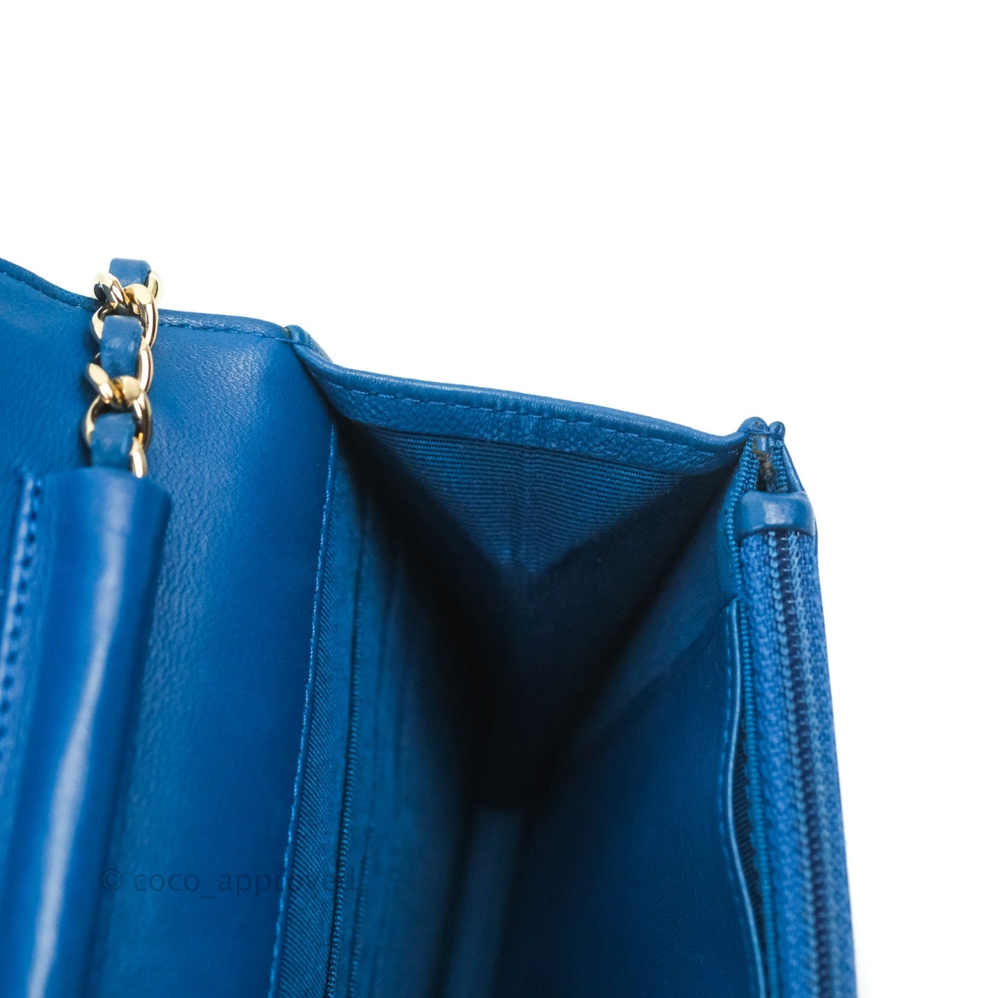 Chanel Quilted Classic Wallet on Chain WOC Blue Lambskin Gold Hardware
