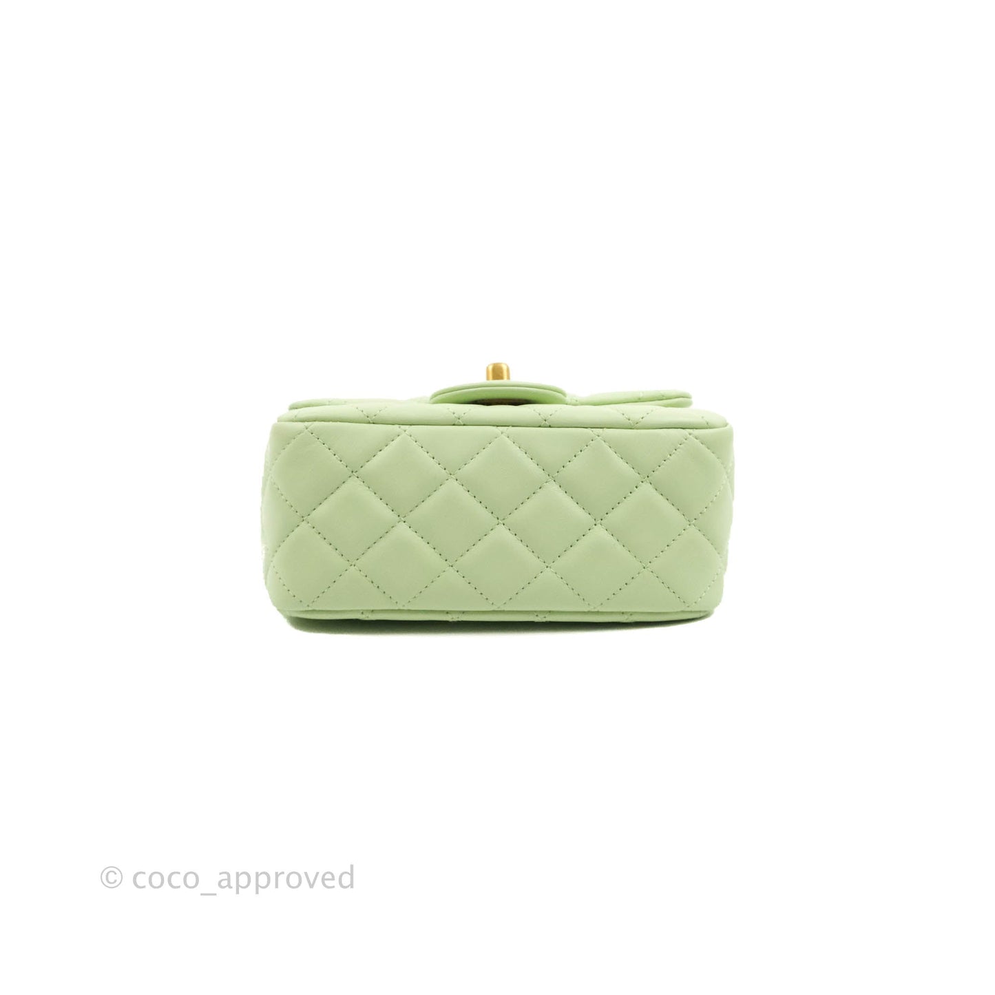 Chanel Mini Square Pearl Crush Quilted Avocado Green Lambskin Aged Gold Hardware