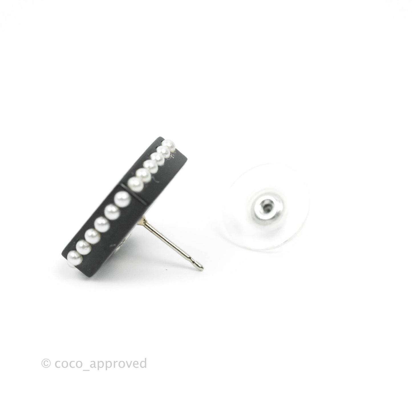 Chanel Resin Pearl Square CC Earrings Black 15P