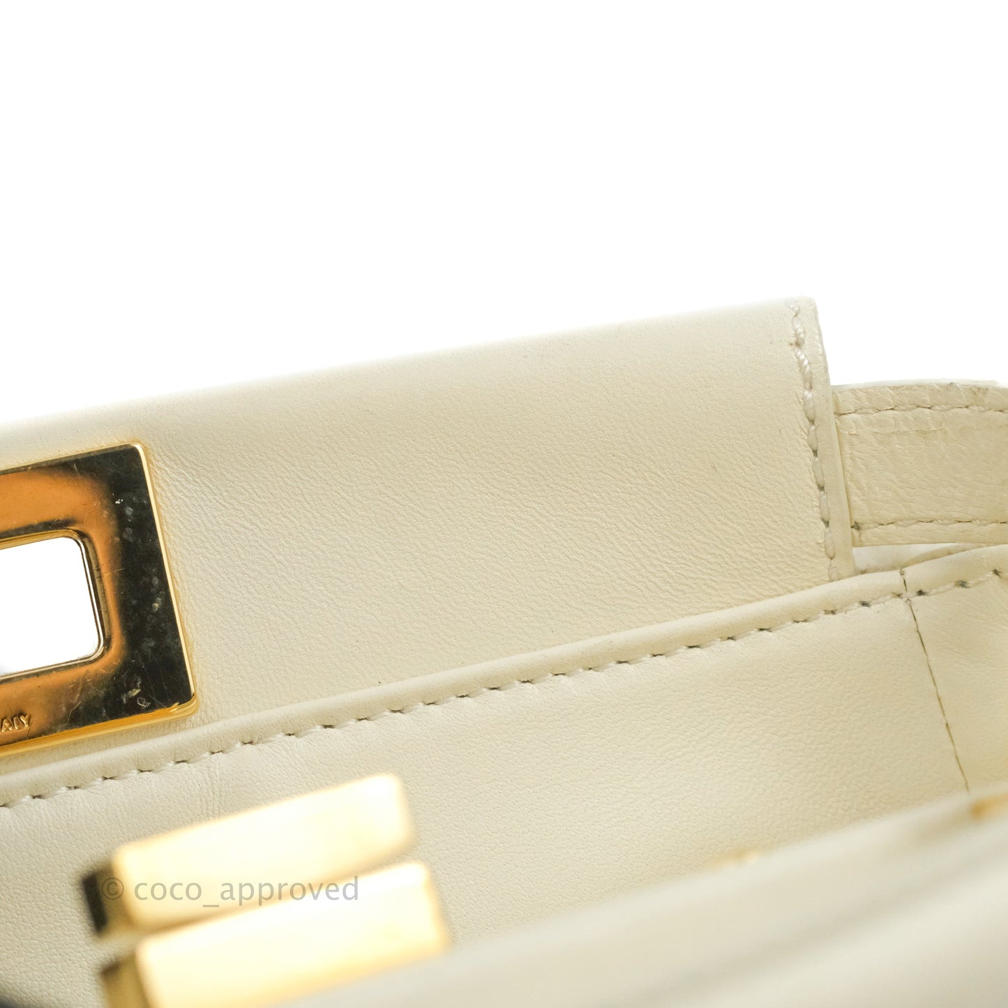 Fendi Mini Peekaboo Shearling Bag White Gold Harware