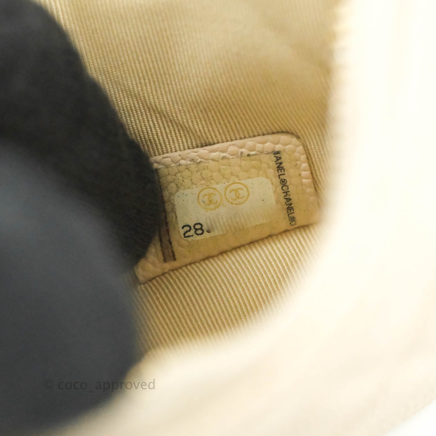 Chanel Quilted Mini O Case Light Beige Caviar Gold Hardware
