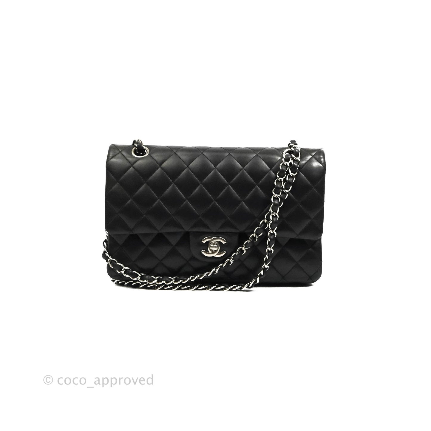 Chanel Medium Classic Quilted Flap Black Lambskin Silver Hardware