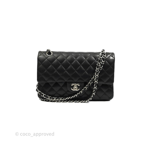Chanel Medium Classic Quilted Flap Black Lambskin Silver Hardware
