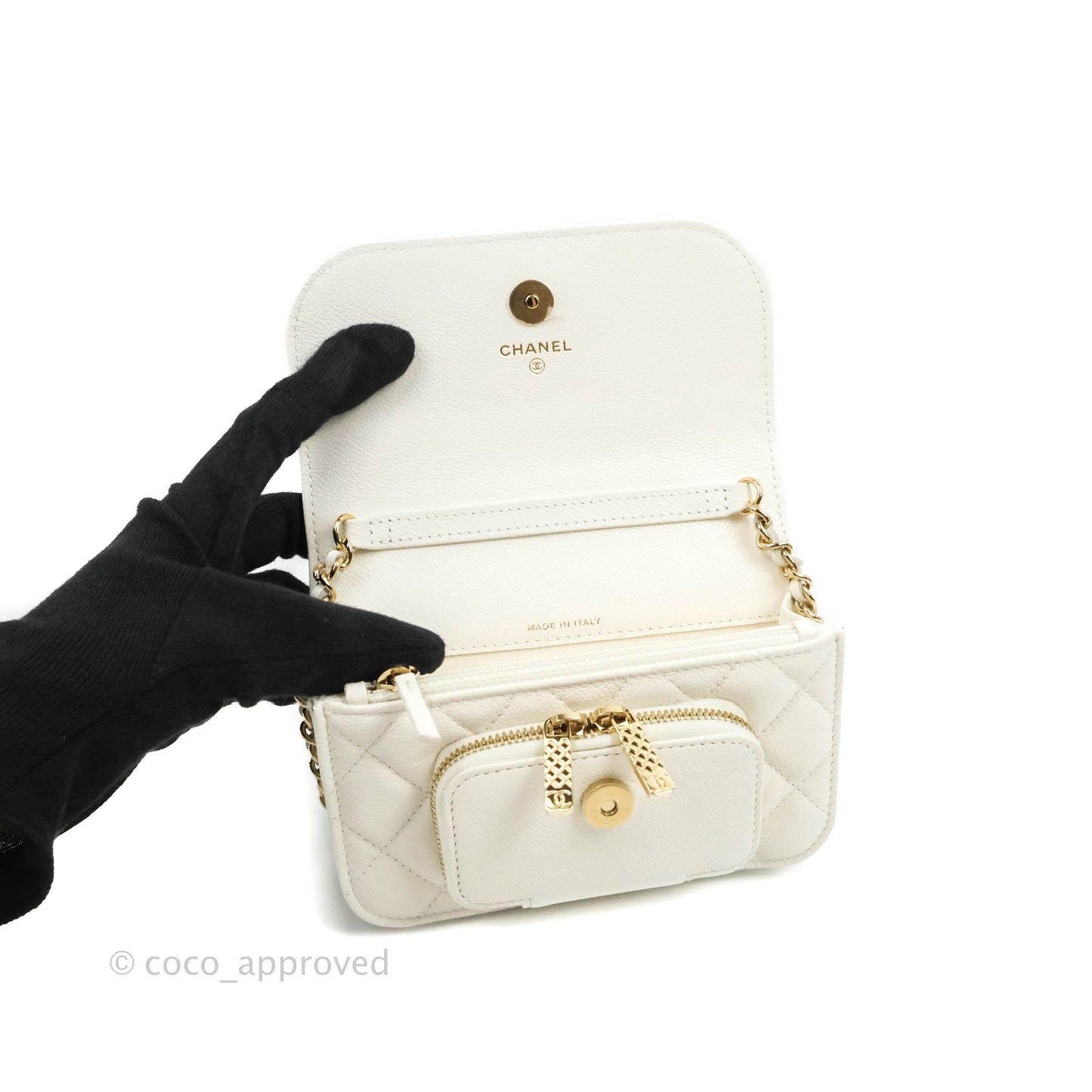 Chanel Business Affinity Clutch With Chain White Caviar Gold Hardware