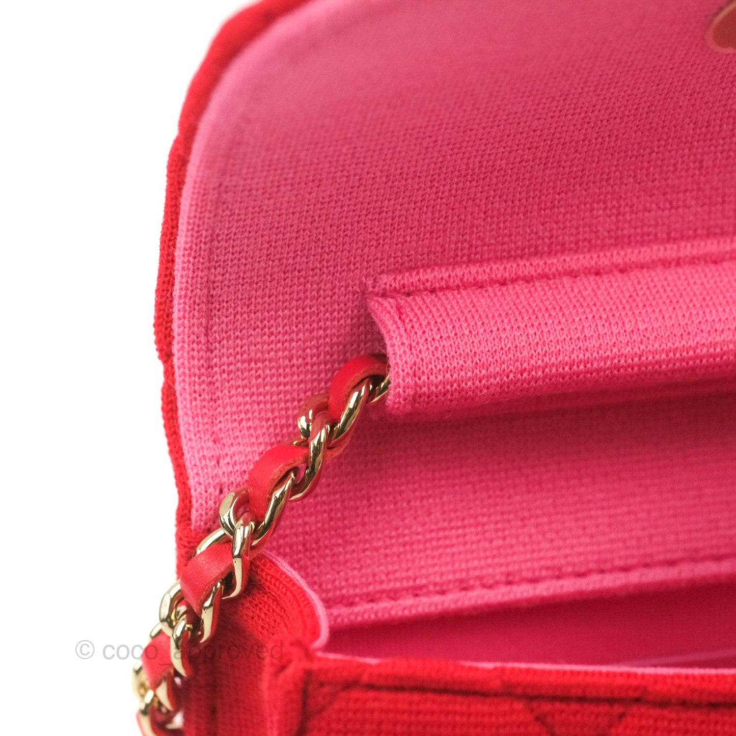 Chanel Mini Clutch With Chain Red Cotton Gold Hardware