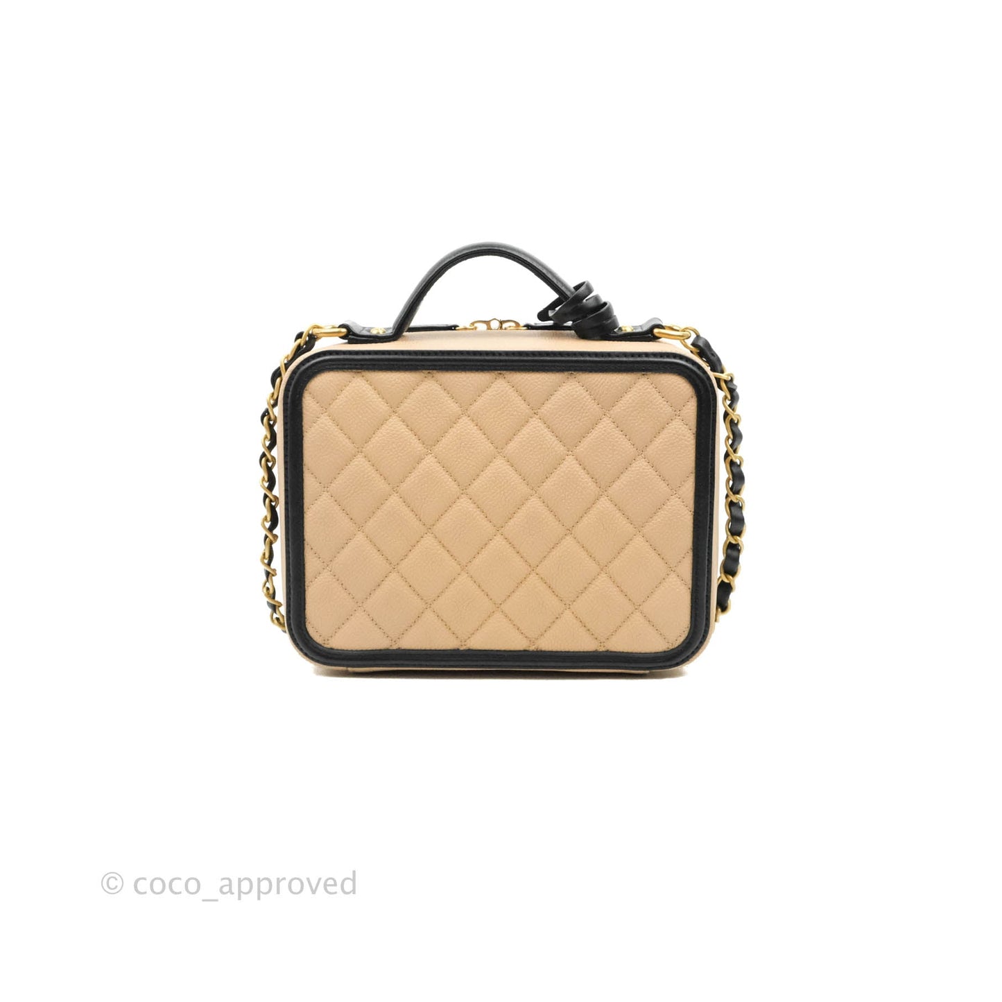 Chanel Quilted Medium CC Filigree Vanity Case Beige Caviar Gold Hardware