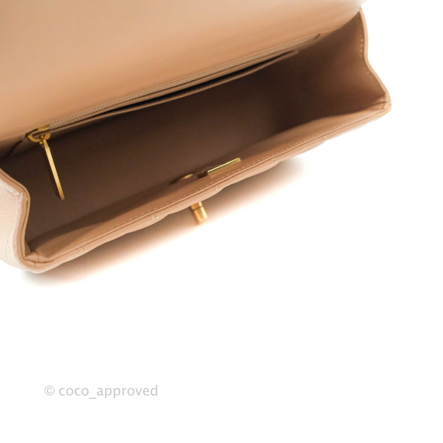 Chanel Top Handle Mini Rectangular Flap Bag Beige Lambskin Aged Gold Hardware