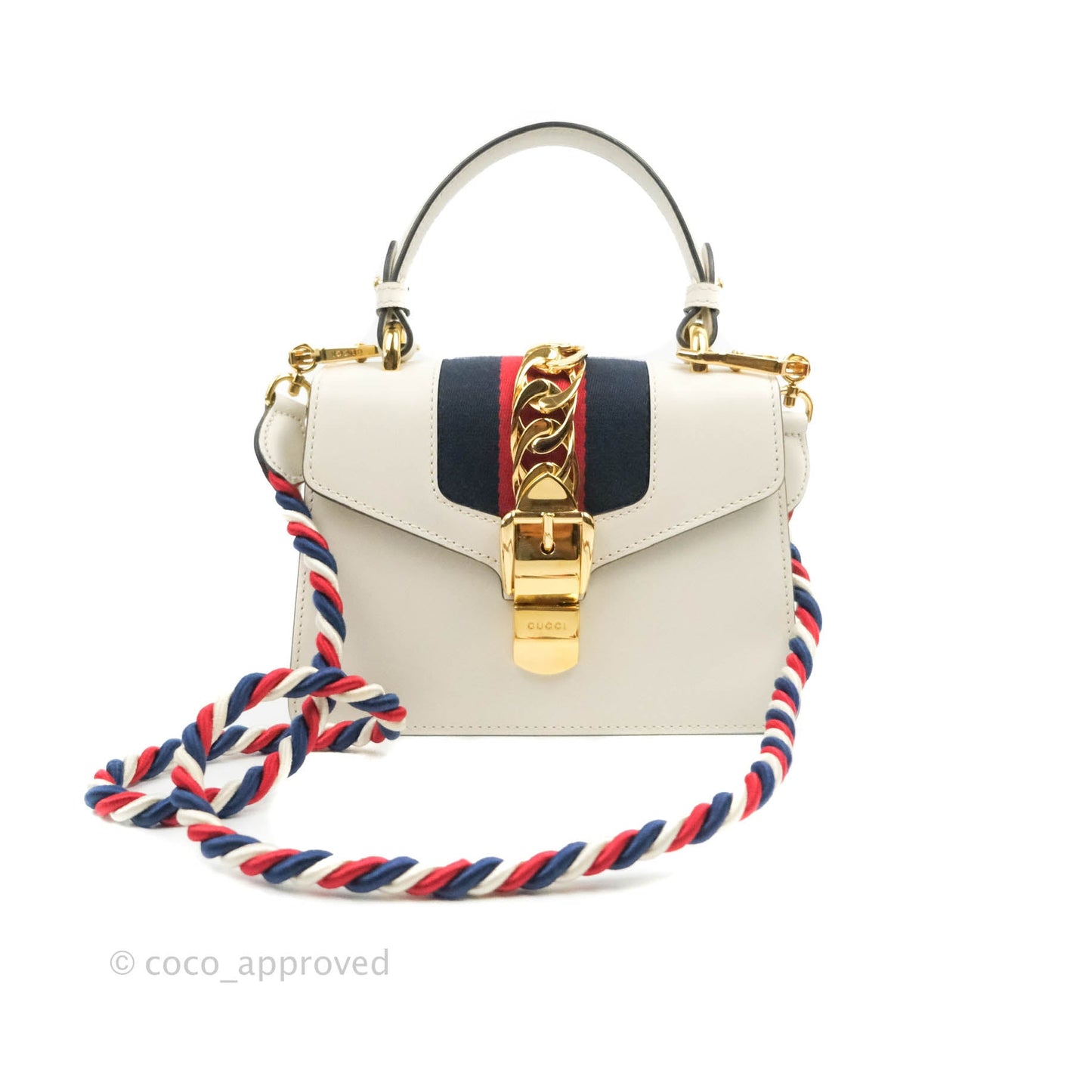 Gucci Mini Sylvie Top Handle White Calfskin Shoulder Bag⁣ ⁣⁣⁣⁣⁣⁣⁣⁣⁣⁣⁣⁣⁣⁣⁣⁣With Strap