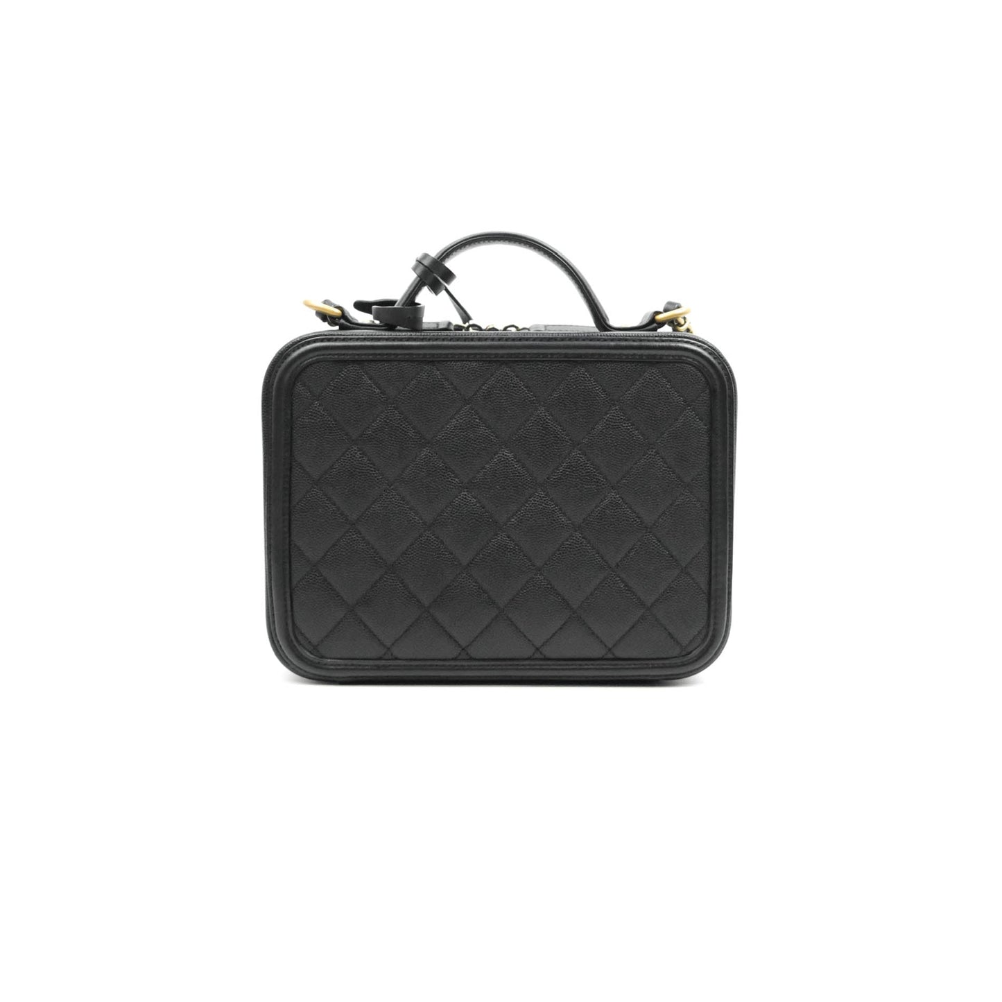 Chanel Quilted Medium CC Filigree Vanity Case Black Caviar Gold Hardware