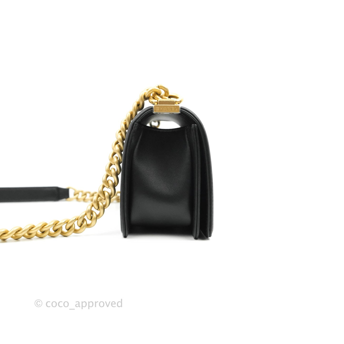 Chanel Boy Quilted Small Black Calfskin Aged Gold Hardware