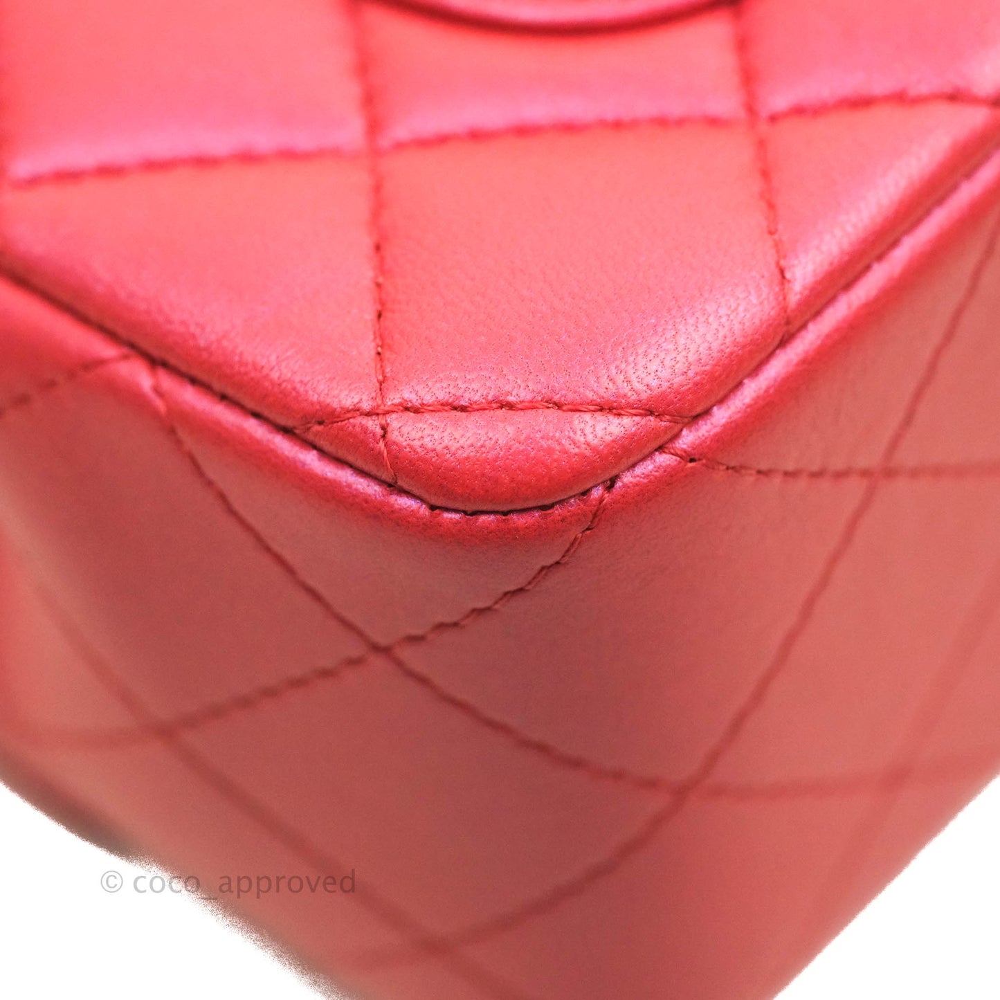 Chanel Top Handle Mini Rectangular Flap Bag Iridescent Red Lambskin Gold Hardware