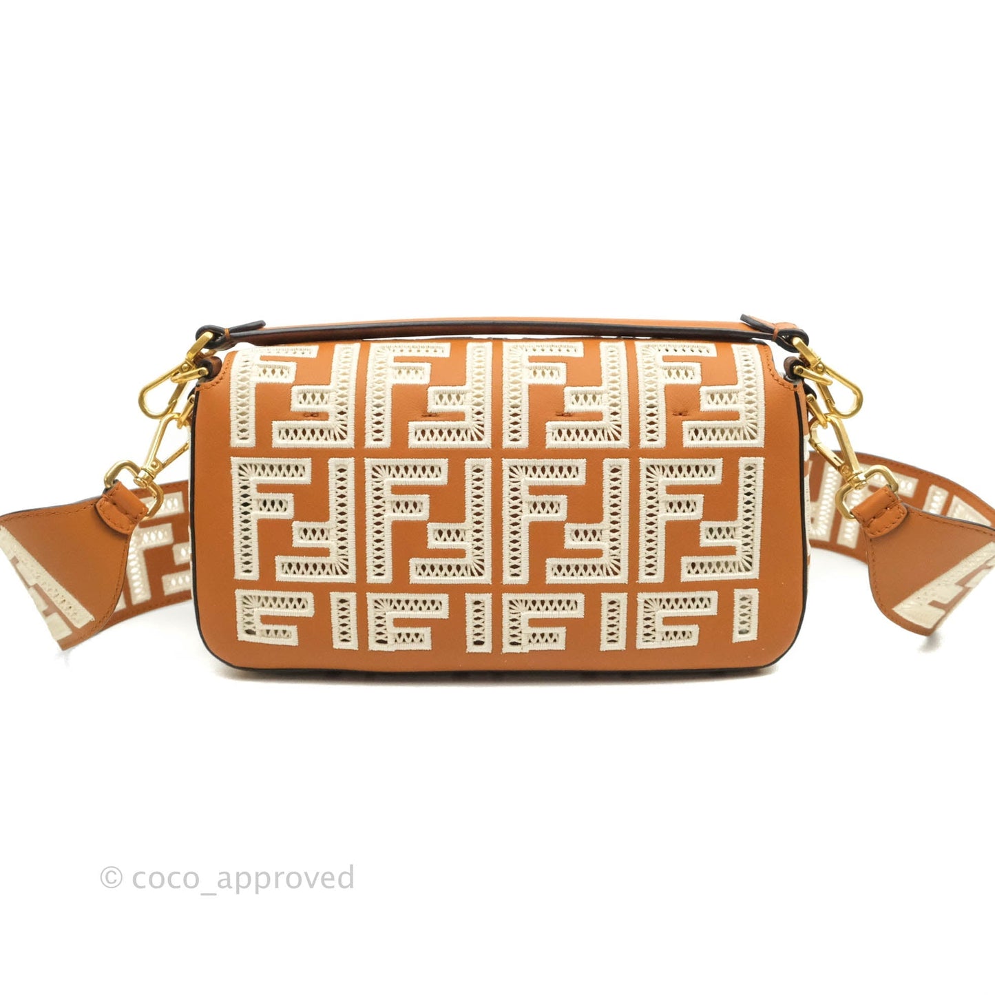Fendi Medium FF Ajour Embroidery Baguette Bag Brown Nappa