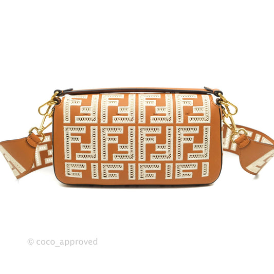 Fendi Medium FF Ajour Embroidery Baguette Bag Brown Nappa