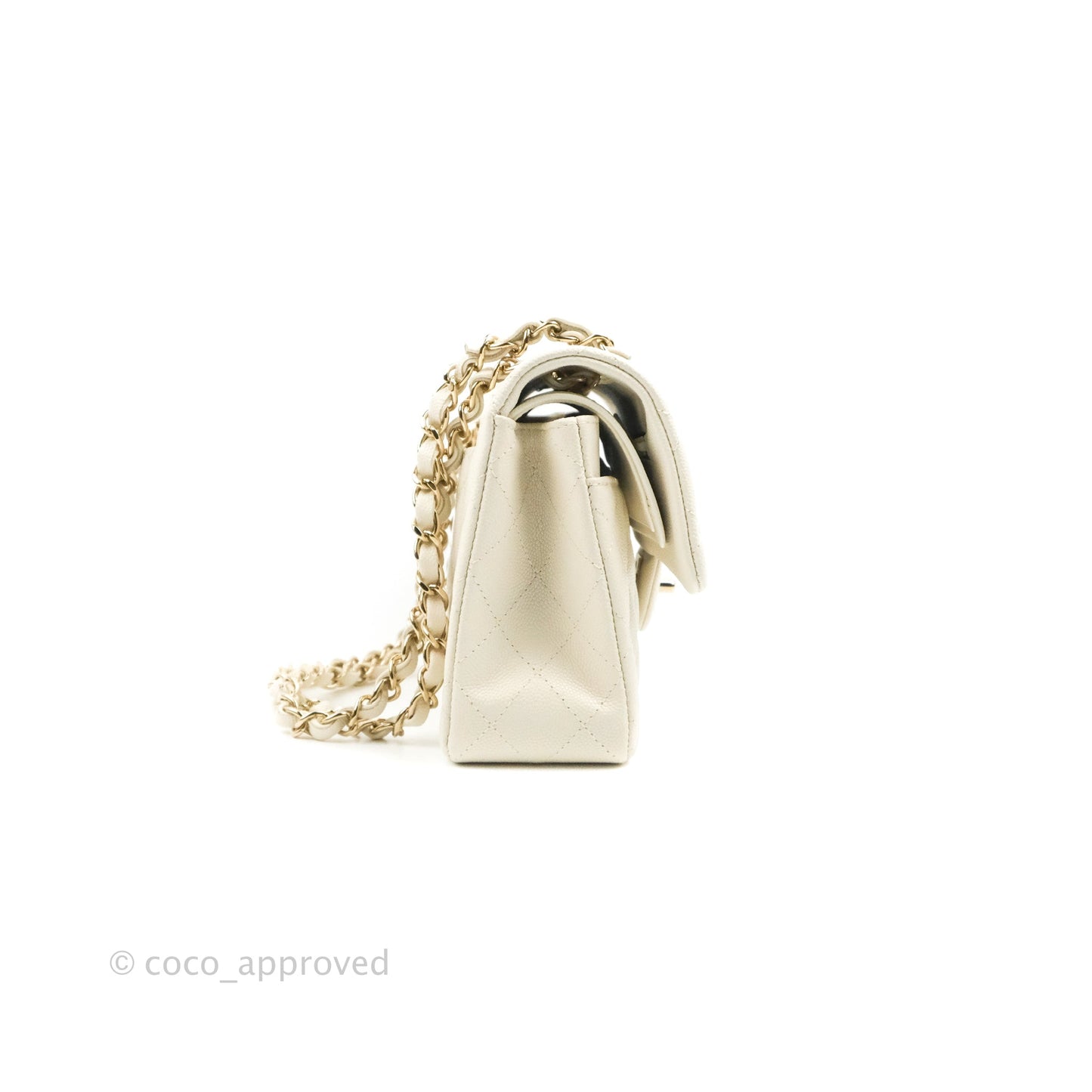 Chanel Classic Small S/M Quilted Flap White Caviar Gold Hardware 22C