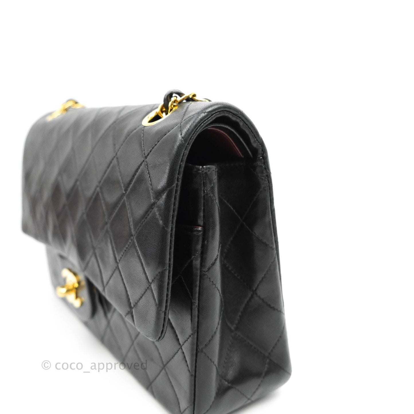 Chanel Vintage Classic M/L Medium Double Flap Bag Black Lambskin 24K Gold Hardware
