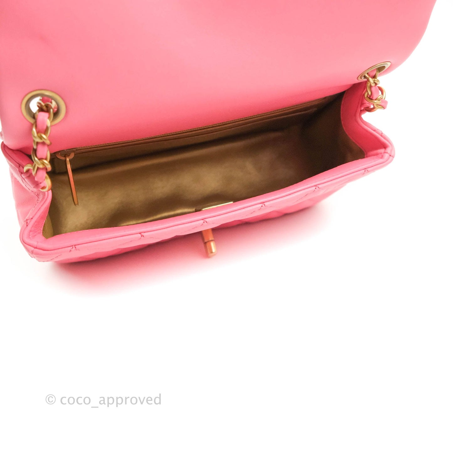 Chanel Mini Rectangular Pearl Crush Quilted Pink Lambskin Aged Gold Hardware