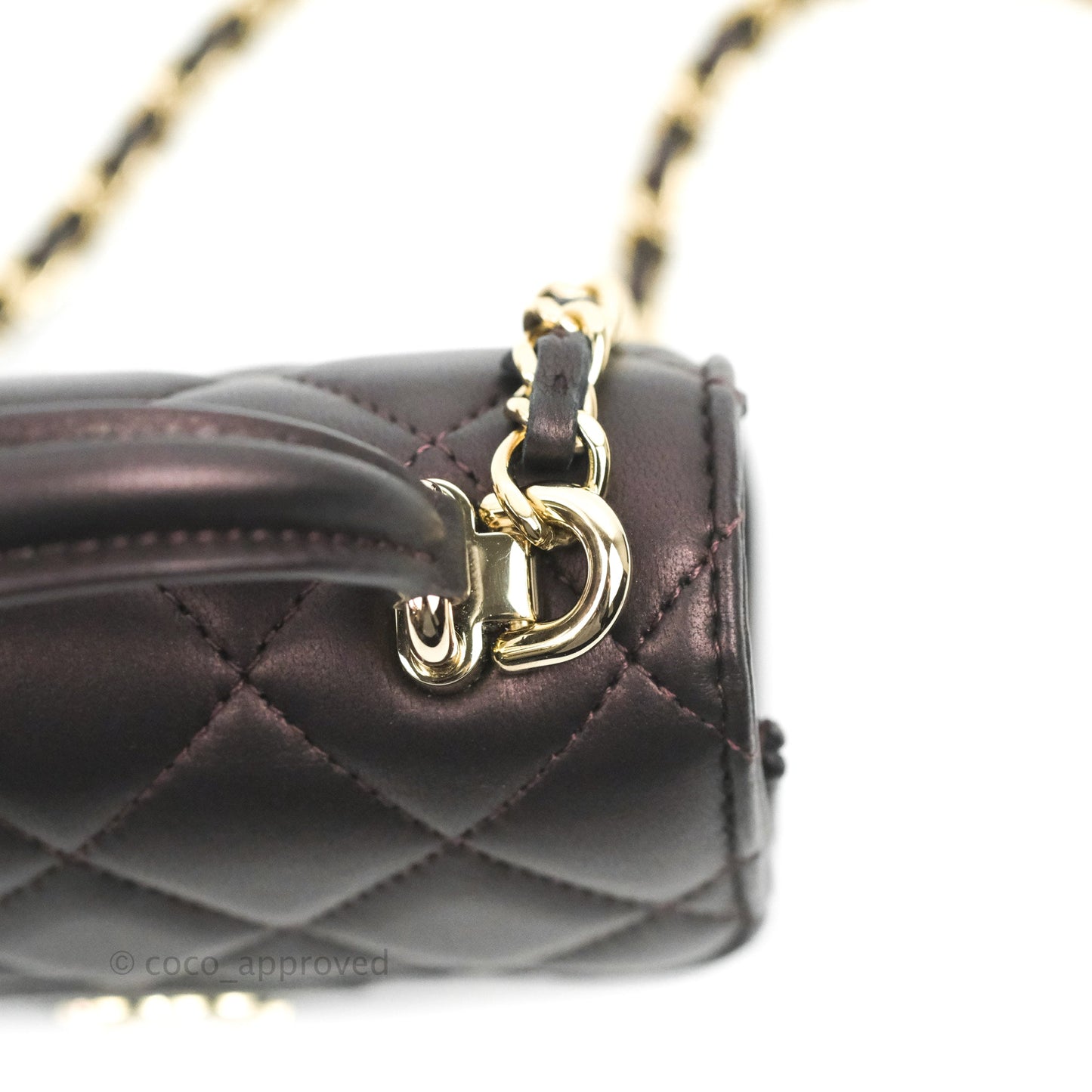 Chanel Mini Handle Clutch With Chain Iridescent Purple Lambskin Gold Hardware