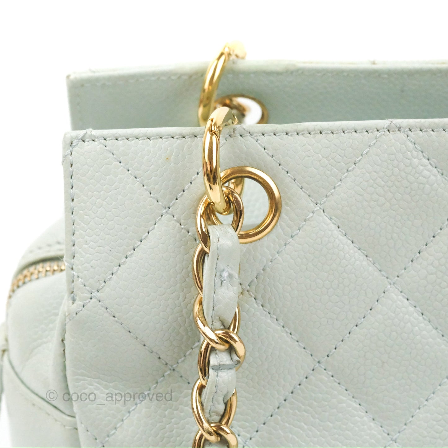 Chanel PTT Petite Timeless Shopping Tote Bag Light Tiffany Blue Caviar Gold Hardware