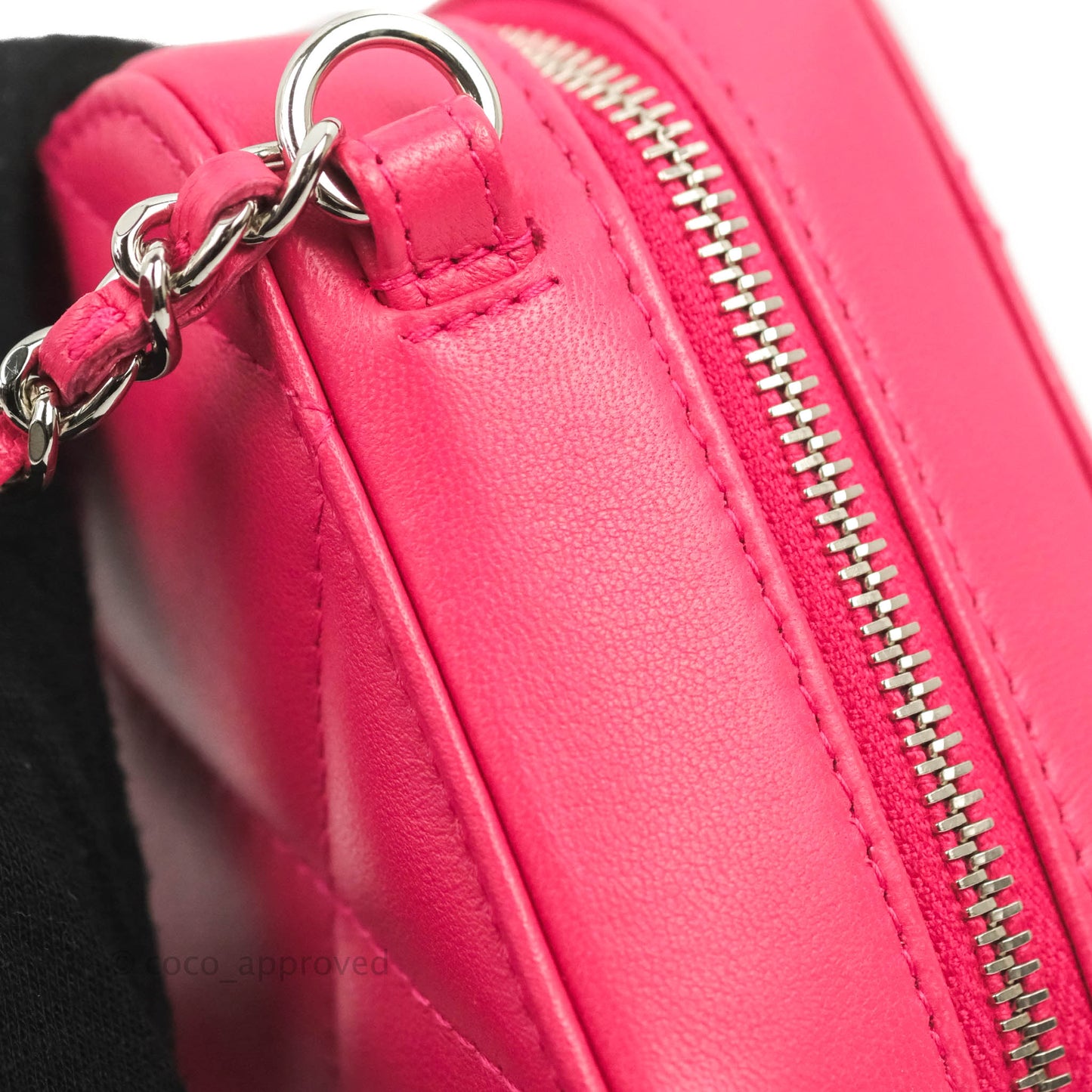 Chanel Mini Quilted Camera Case Pink Lambskin Silver Hardware