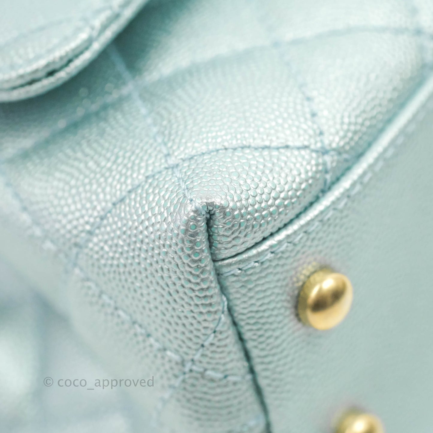 Chanel Mini Coco Handle Quilted Iridescent Blue Caviar Gold Hardware