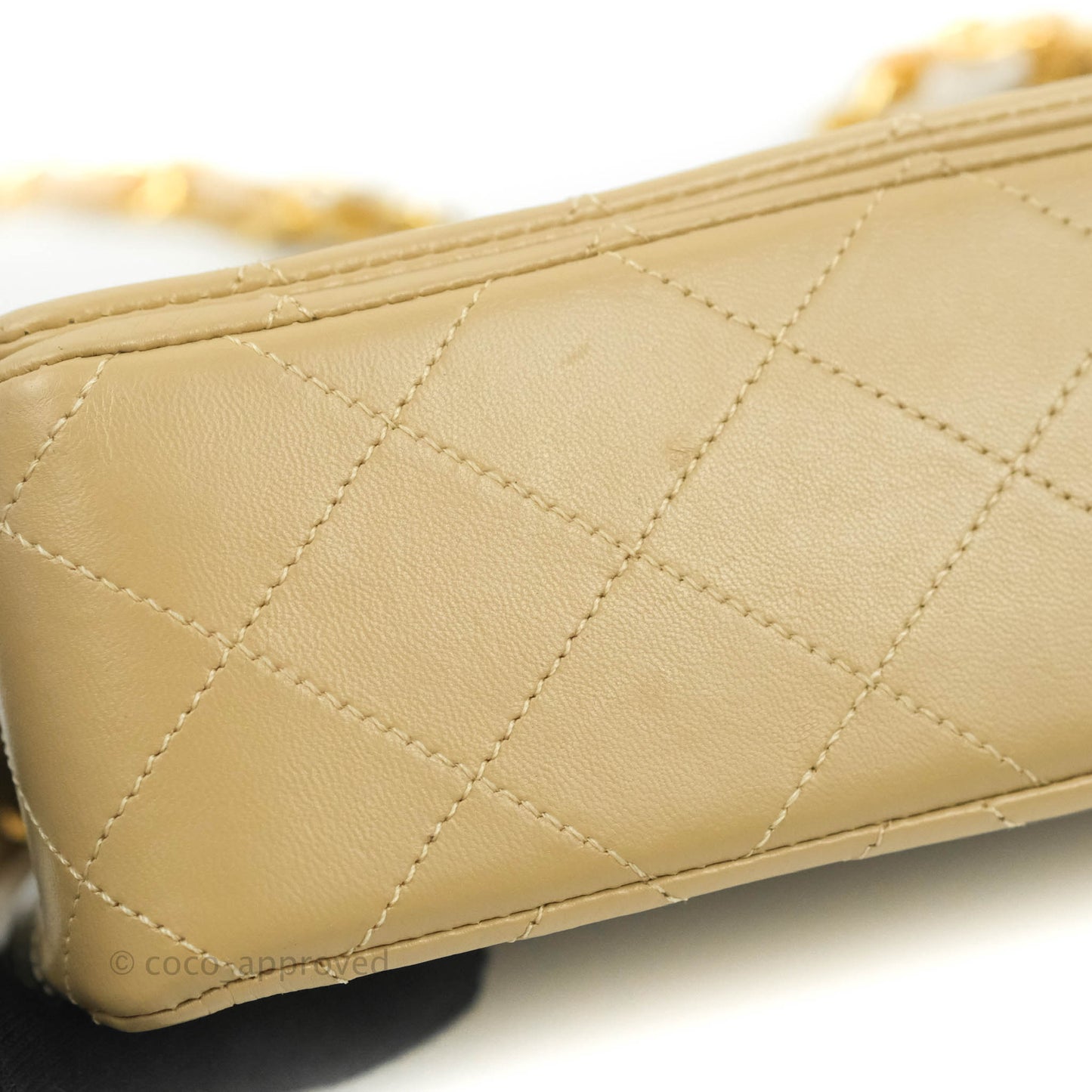 Chanel Vintage Small Single Full Flap Bag Beige Lambskin 24K Gold Hardware