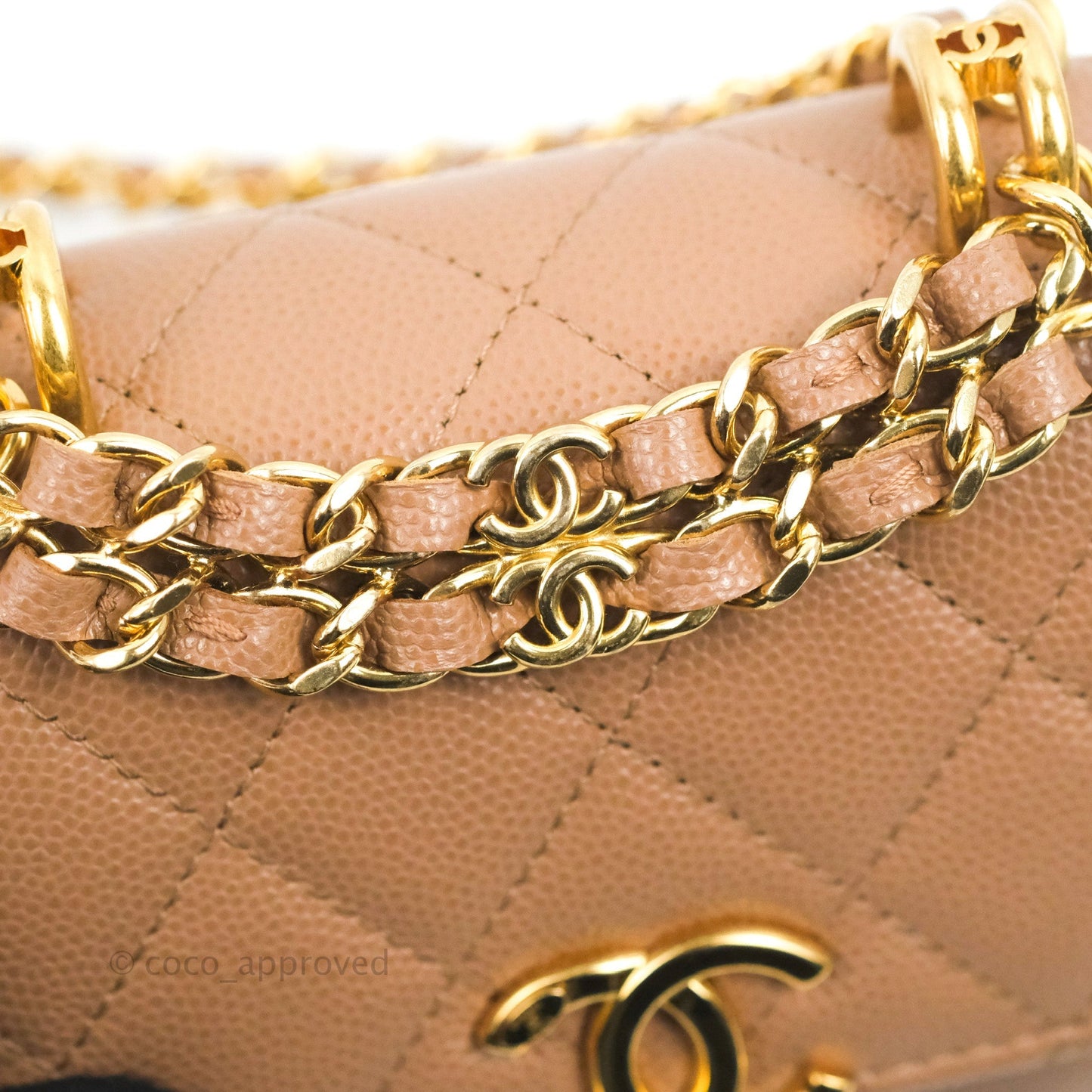 Chanel CC Chain Clutch with Chain Beige Caviar Gold Hardware