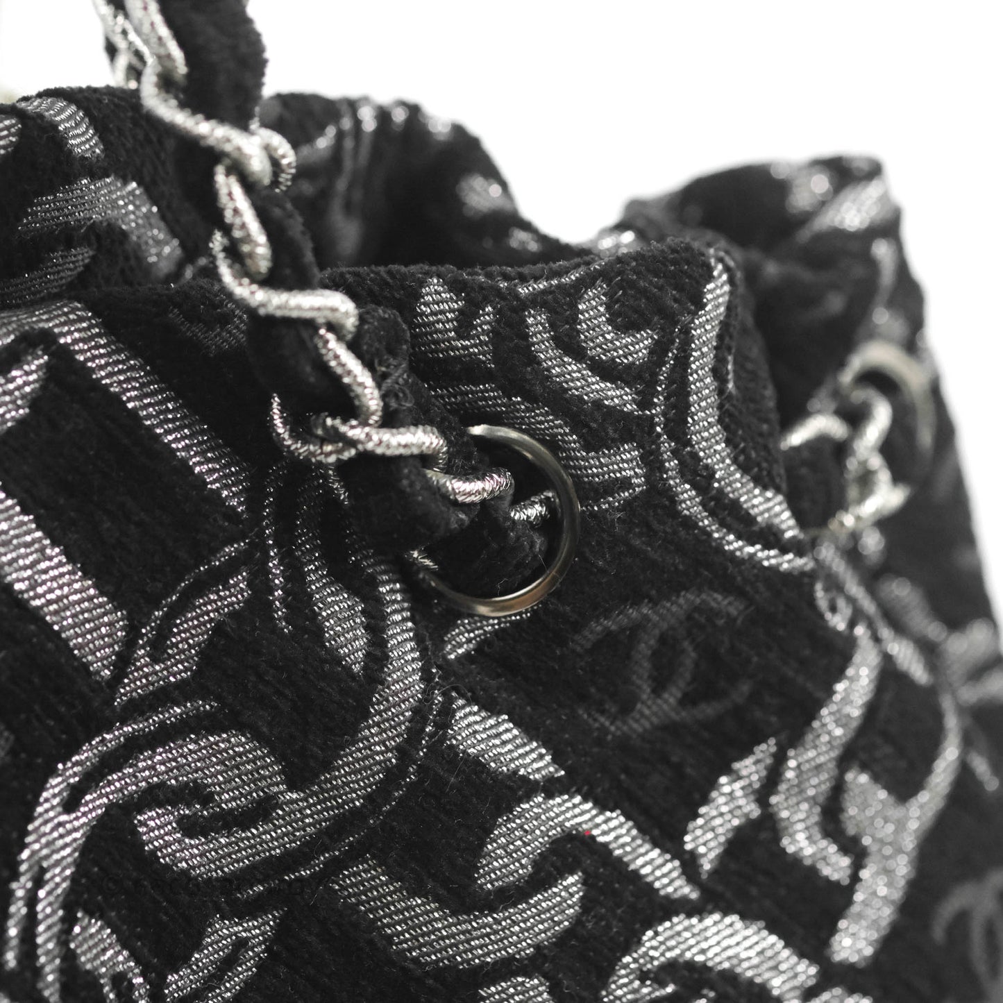 Chanel CC Chain Print Tote Bag Black/Silver Fabric Gun Metal