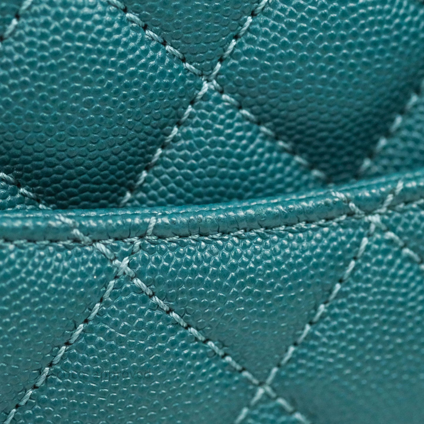 Chanel Medium Coco Handle Quilted Teal Caviar Lizard Handle Aged Gold Hardware