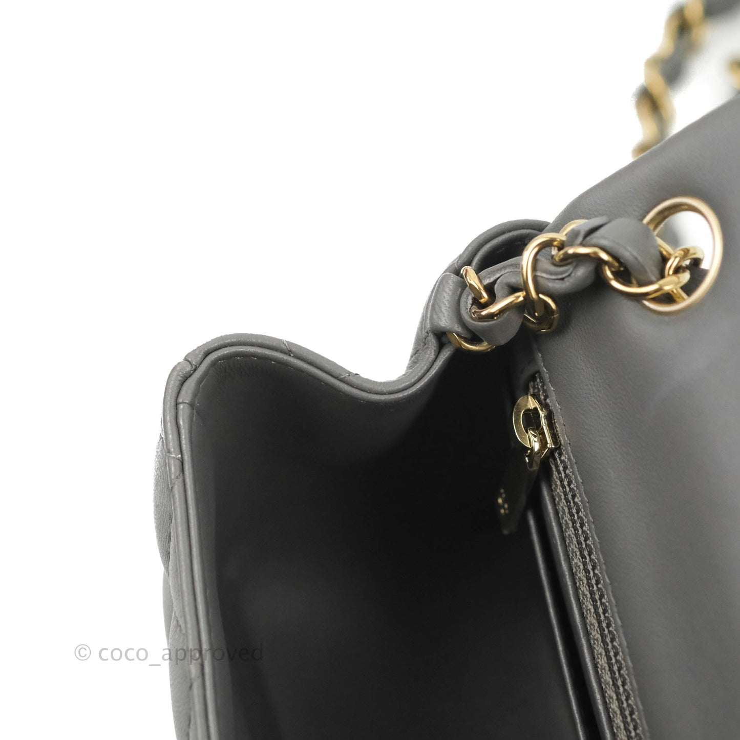 Chanel Quilted Mini Square Grey Lambskin Gold Hardware