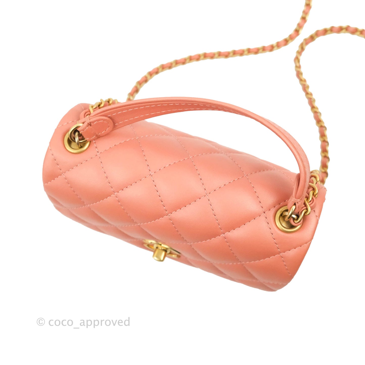 Chanel Mini Flap Bag With Top Handle Pink Lambskin Gold Hardware 20C