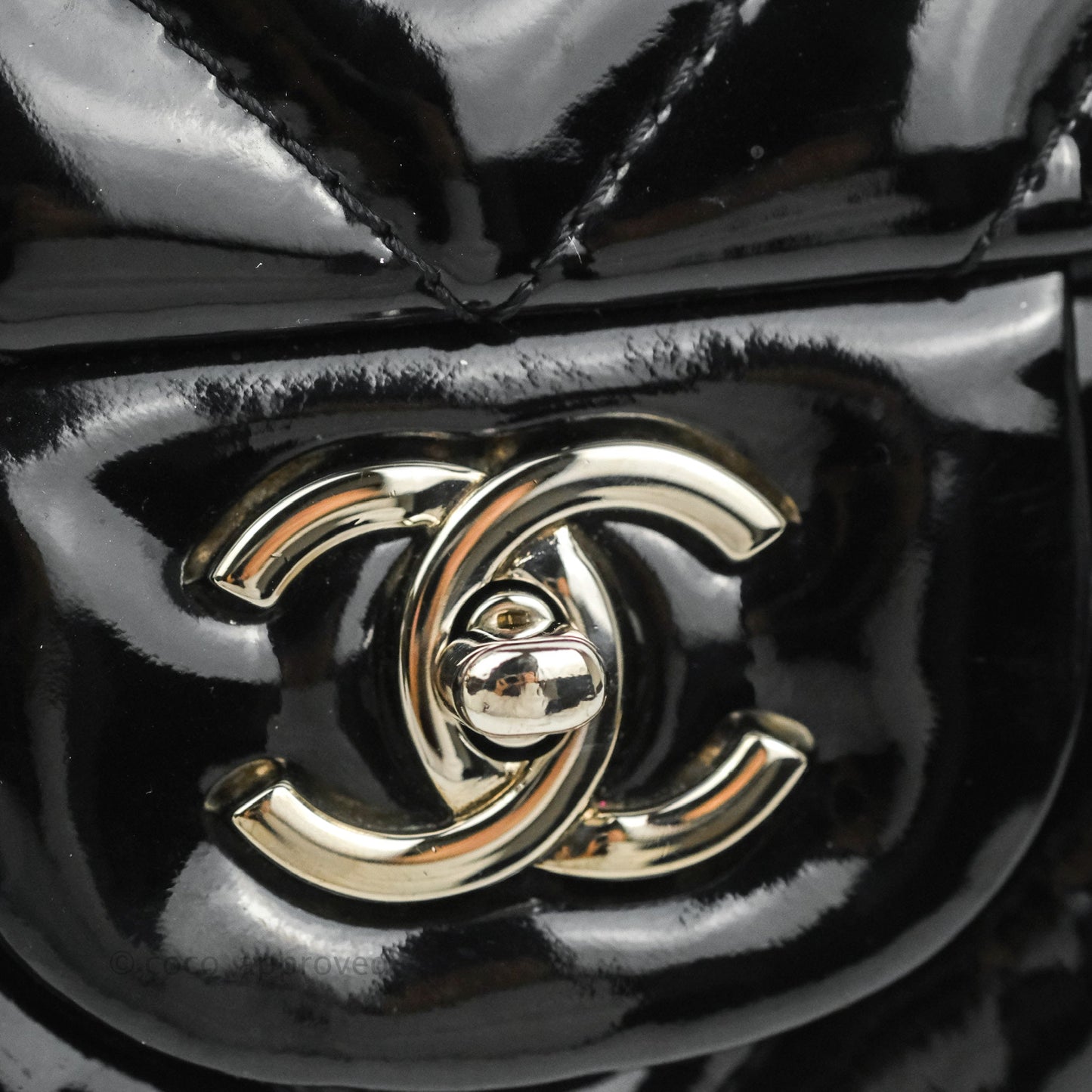 Chanel Single Flap Maxi Chevron Black Patent Silver Hardware