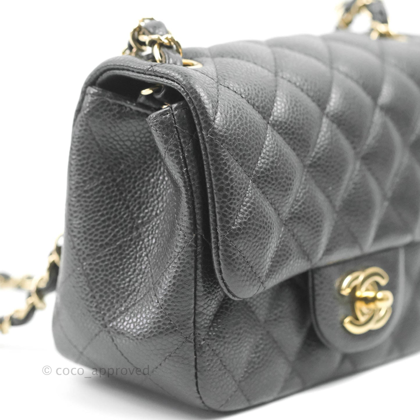 Chanel Quilted Mini Square Flap Bag Pearly Black Caviar Gold Hardware