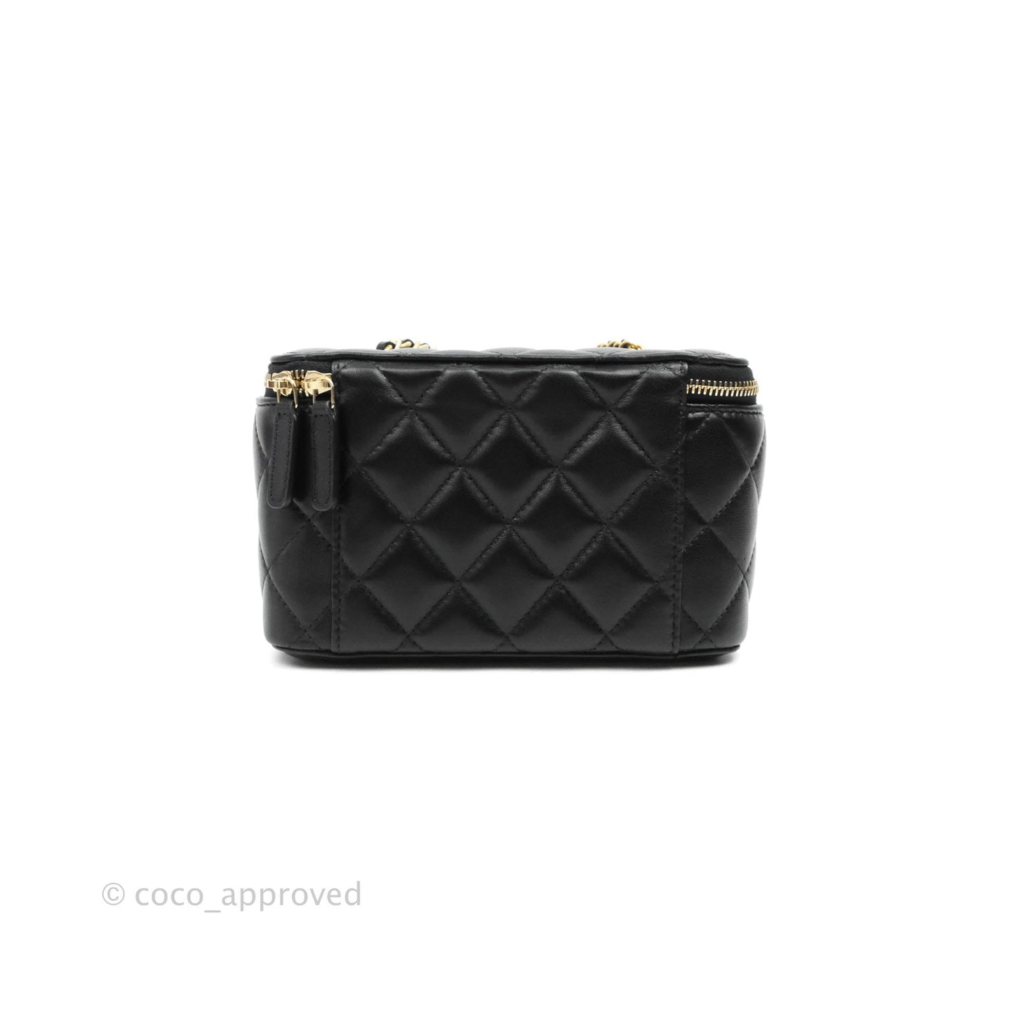 Chanel Vanity with Pearl Crush Chain in Black Lambskin Aged Gold Hardware