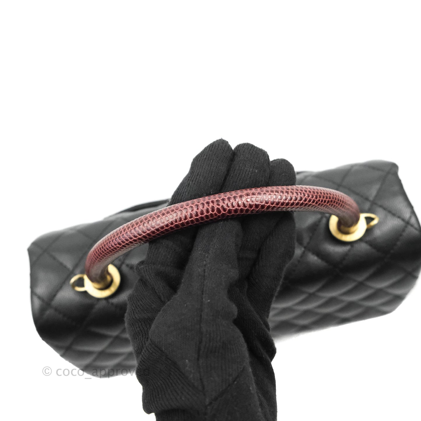 Chanel Medium Coco Handle Quilted Black Caviar Lizard Handle Gold Hardware