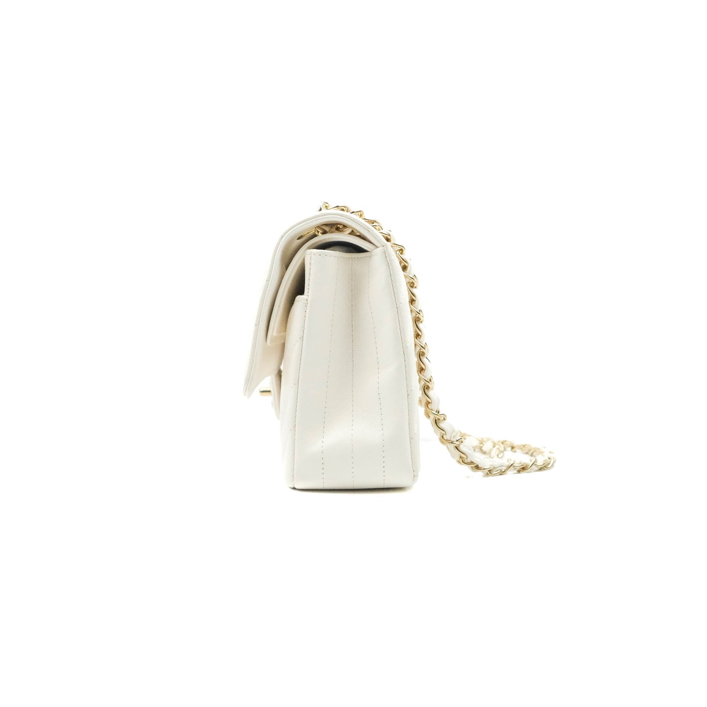 Chanel Chevron M/L Medium Double Flap White Caviar Gold Hardware